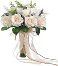 Wedding Bouquets Large for Bride Bridesmaid,White Champagne Artificial Roses Flowers for Wedding Church Decoration (9.5in)