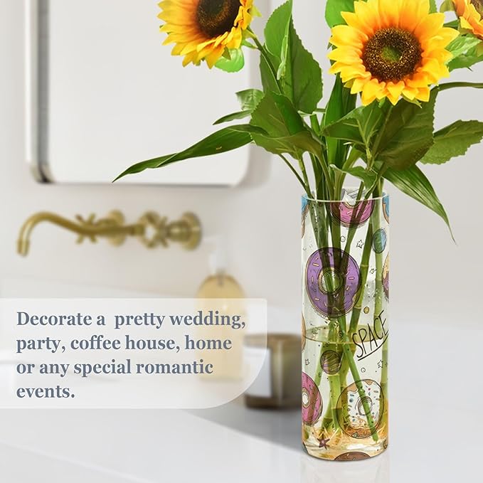 Flower Vase Clear Plastic Cylinder Vases Decor for Centerpieces Home Storage Office Weddings Donuts Space Planets Rockets 11.8 x 3.9 in