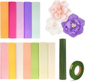 12 Colors Crepe Paper Rolls 10 x 98 Inch Crepe Paper Sheets Assorted Streamers with Floral Stem Wire and Green Floral Tapes DIY Flower Wrapping Paper for Birthday Party Wedding Festival Decoration