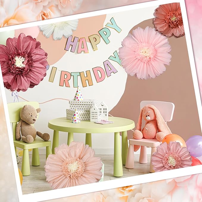 Giegxin 6 Pcs 31.5 " 24 " Pink Giant Paper Flowers Decorations for Wall Extra Large Pink Floral Tissue Paper Flower Floral Decoration for Mexican Fiesta Wall Wedding Bridal Shower Birthday Decor