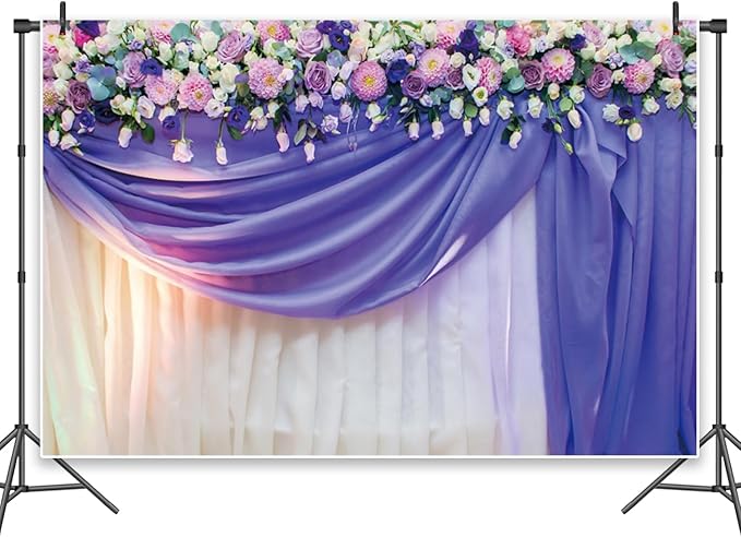 Leowefowa Flower Wedding Backdrop Wedding Pink Roses Floral Curtain Photography Background for Weeding Birthday Baby Shower Party Decorations Backdrop Photobooth 5x3ft Vinyl