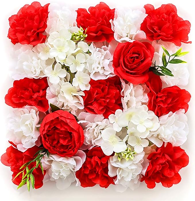 Flower Wall Backdrop, 12PCS 10.6"-15.7" Artificial Flower Wall Panel with Various Styles, 3D Floral Wall Decor for Wedding Photo Background Festive Party Home Decoration (G-B002, 10.6*10.6in)