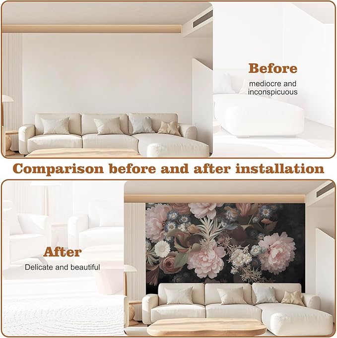 Wall Mural Peel and Stick Vintage Floral Mural- Thick Canvas Waterproof Wallpaper Art for Living Room Bedroom, Large Self-Adhesive Decor (Color-5, 197×120 inch)