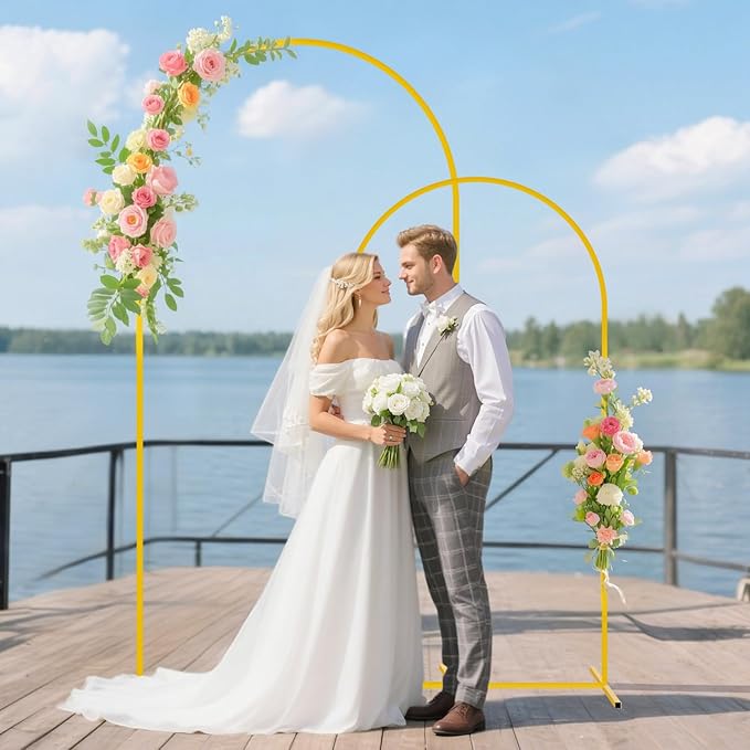FUHSY Metal Arch Backdrop Stand Set of 2 with Cover (7.2FT+6FT) Wedding Arch Frame Stand Balloon Backdrops Arches Lavender Arch Backdrop Stands Cover for Birthday Party Gender Reveal Graduation Decor