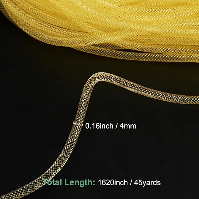 Mesh Tube Ribbon 45 Yards, 4mm Elastic Fabric Ribbons Mesh Tubing for Crafts/Gift Wrapping/Flower Bouquets/Wedding/Birthday/Holiday/Wreaths Christmas/Decoration[Ginger Yellow]