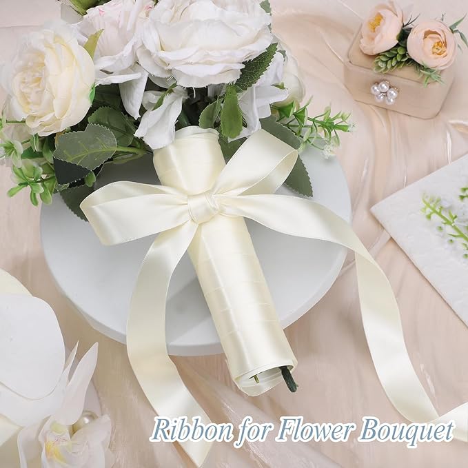 Double Faced Ivory Satin Ribbon 1 inch 60 Yards Cream Ribbon for Crafts Hair Bows Gift Wrapping Wedding Invitation Decorations