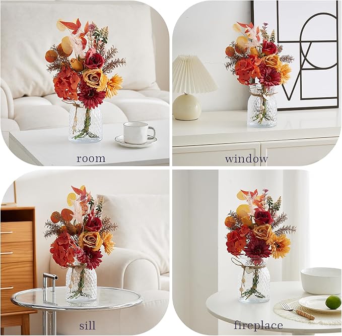 Artificial Flowers Combo Orange Flowers Mix Silk Flowers Gerbera, fake flowers for DIY Wedding Bridal Bouquets, Floral Arrangement, Table Centerpieces. Fake Plastic Flowers Bulk Vase Decoration