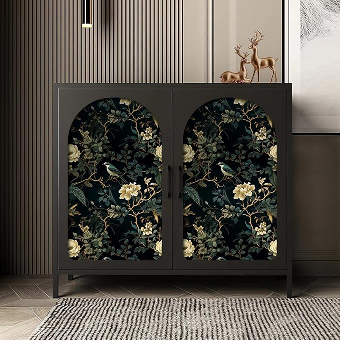 Dark Floral Peel and Stick Wallpaper Vintage Floral Contact Paper 16.9inchx118.1inch Flowers Bird Wallpaper Peel and Stick Boho Leaf Self Adhesive Removable for Bathroom Wall Paper Decor