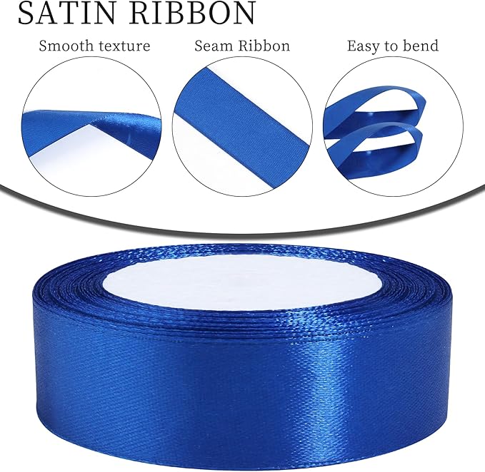 Royal Blue Ribbon for Gift Wrapping, 1 inch Polyester Satin Hair Ribbon for Flower Bouquet, Weeding Decoration, Baby Shower, Crafts Bows Fabric Christmas Ribbons 25 Yards