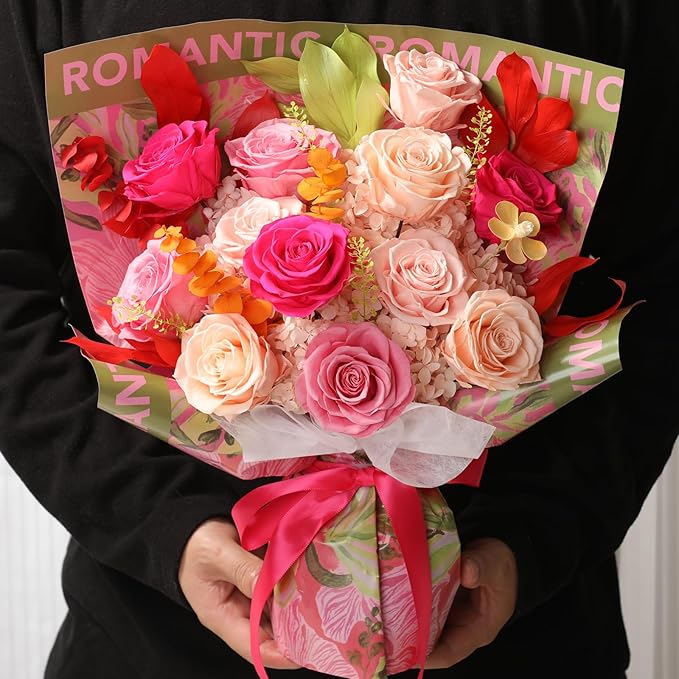 Lovenfold Flowers for Delivery Birthday Flowers Gift for Her,Preserved Flowers Bouquet 12 Roses Mixed Bouquet,Rose Gifts for Women Mom Grandma(Mixed 12 Champagne Roses)