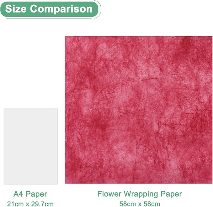M METERXITY 20-Sheet Korean Cotton Wrapping Flower Paper, Waterproof Floral Wrapping Cotton Paper for Bouquets/Gift Packaging [Red]