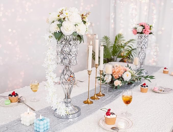Set of 10 Diamond Crystal Wedding Centerpiece Vases for Tables, 20"/24" Versatile Tall Flower Holders Centerpiece Flower Stands for Wedding Party Reception Dining Room Living Room Décor