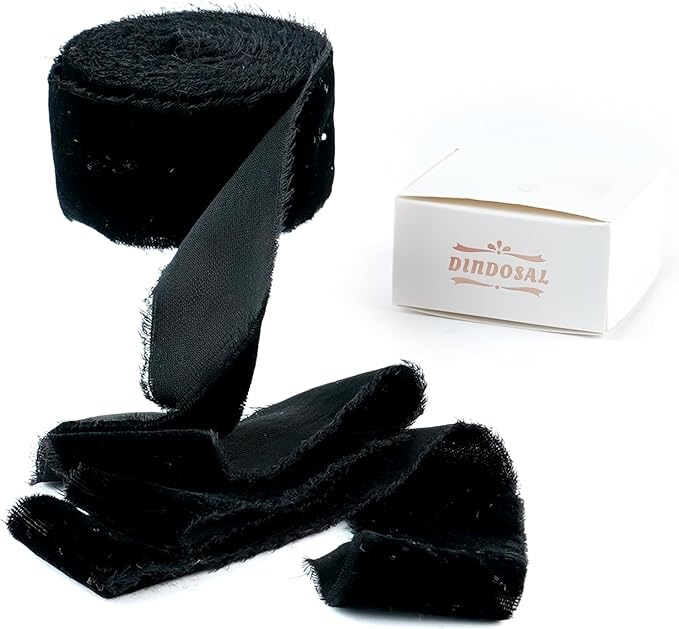 Black Velvet Ribbon 1.5 Inch Black Frayed Silk Velvet Ribbon Rustic Christmas Velvet for Gift Raw Edge Boho for Wedding Invitation Bridal Bouquet -3yards