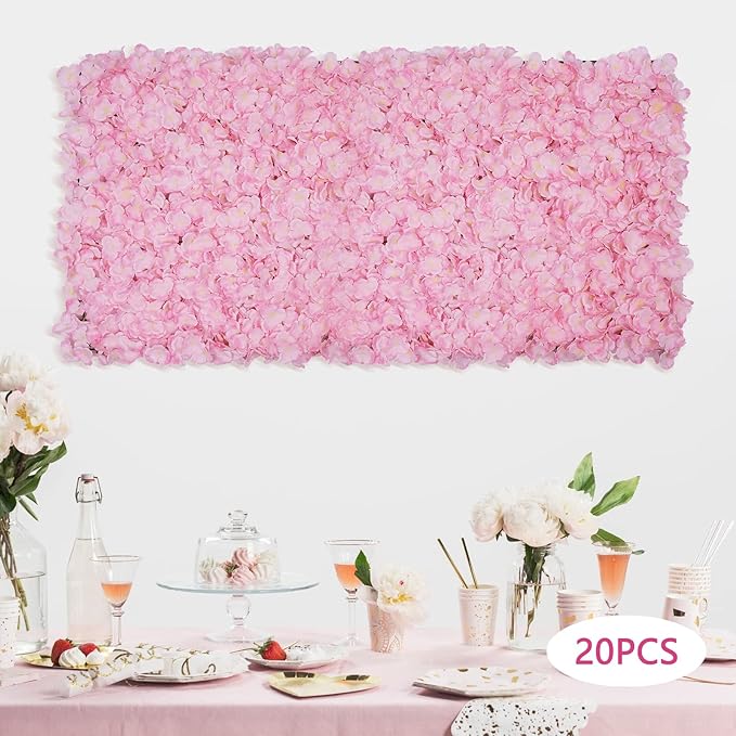 16"x 24" Artificial Flower Wall Panels,Flower Wall Mat Silk Flower Panels for Outdoor Garden Backyard Fence Fence Privacy Screen and Indoor Wall Decor(20Pcs Light Pink)