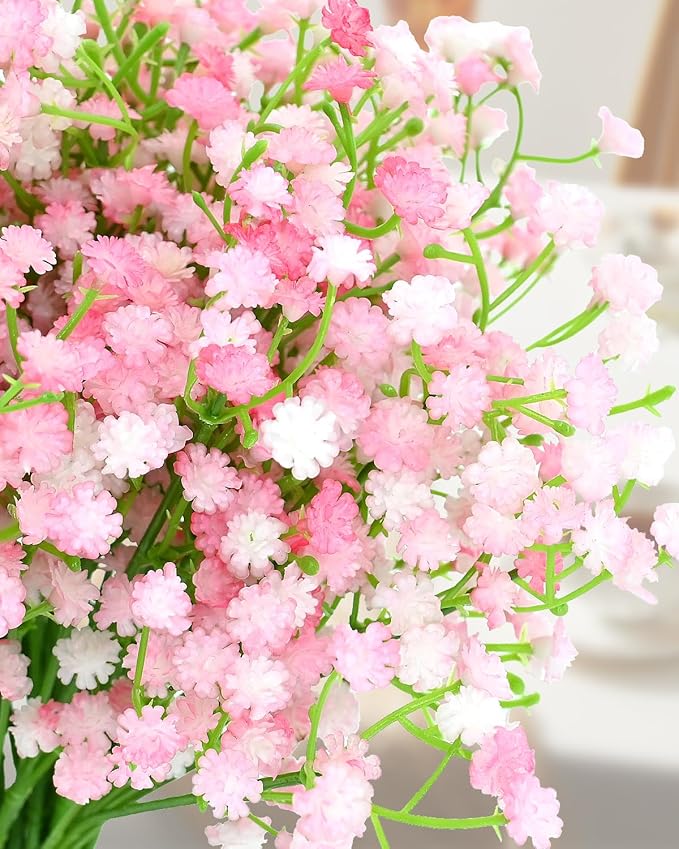 Babys Breath Artificial Flowers, 24Pcs Fake Baby Breath Flowers Artificial Bulk Faux Gypsophila Real Touch Flowers for Wedding DIY Bouquet Arrangement Party Home Garden Decor, Pink