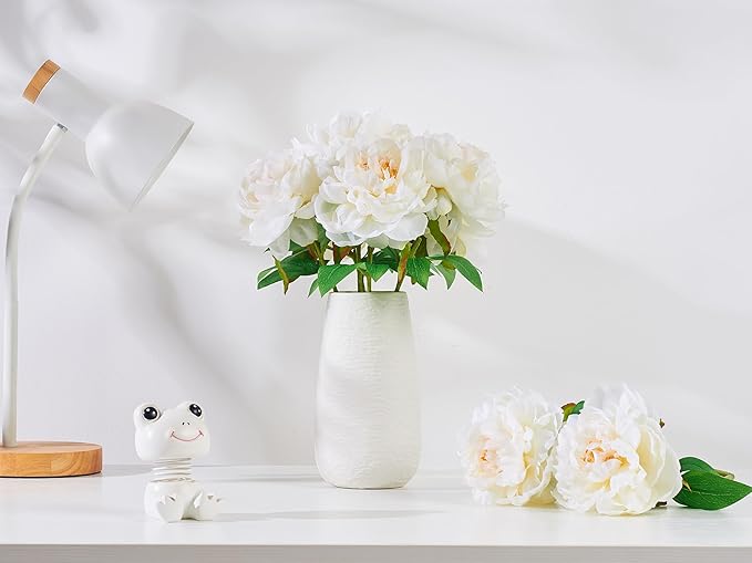 Ivory White Peonies Artificial Flowers, 6 Pcs 16 Inch Realistic Faux Silk Peonies Flowers for Vase Arrangements, Wedding Centerpiece, Home Decor Indoor Outdoor