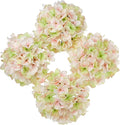 Hollyone Pink Green Silk Hydrangea Artificial Flowers Heads 7.4inch Large Fake Hydrangea 4Pcs Full Faux Flowers with Stems for Wedding Party Table Centerpieces Flower Arrangement Home Decor