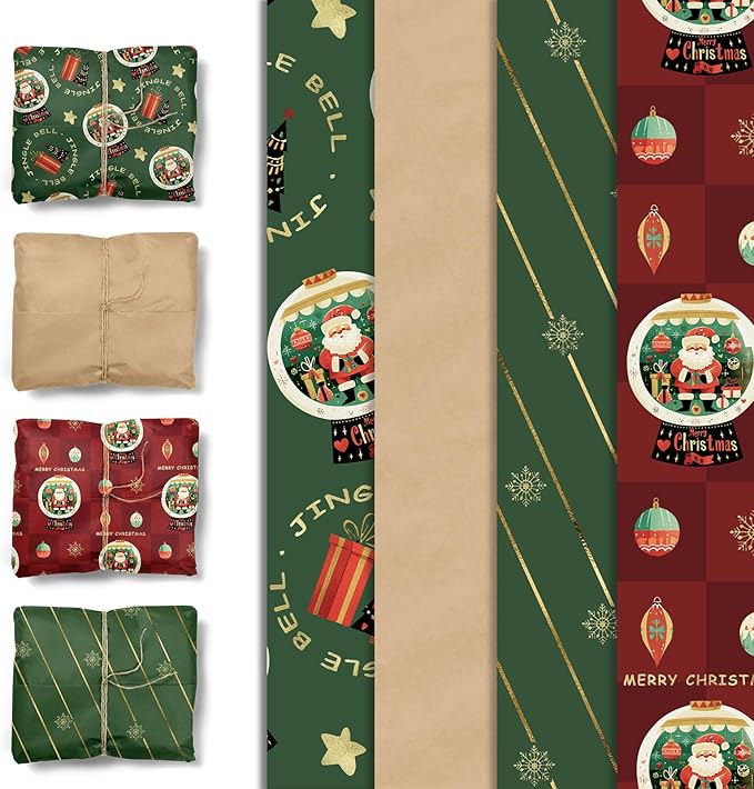 Aobkiat Christmas Wrapping Tissue Paper for Bag,24 Sheets Red Green Gift Wrap Paper for Xmas Decor,Family Friends Present Packaging,DIY Craft,20×15inch