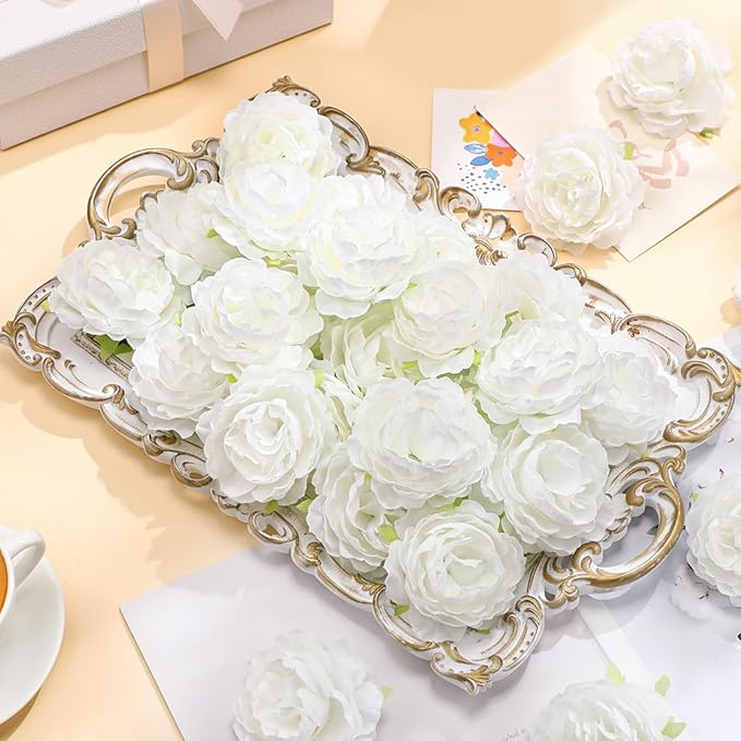 200 Pcs Flowers Long Stem Artificial Rose Bulk, 3.2 Inches Silk Rose Head Flowers Faux for Wedding Bridal Bouquet Independence Day Home Floral DIY Centerpieces Party Decoration(White)