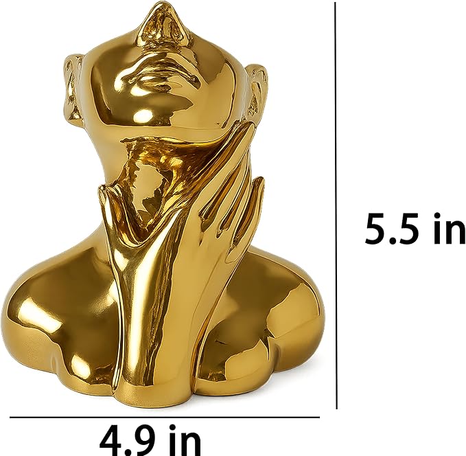 Face Vase Unique Ceramic Vase for Room,Office,Home Decor,Gold,Set