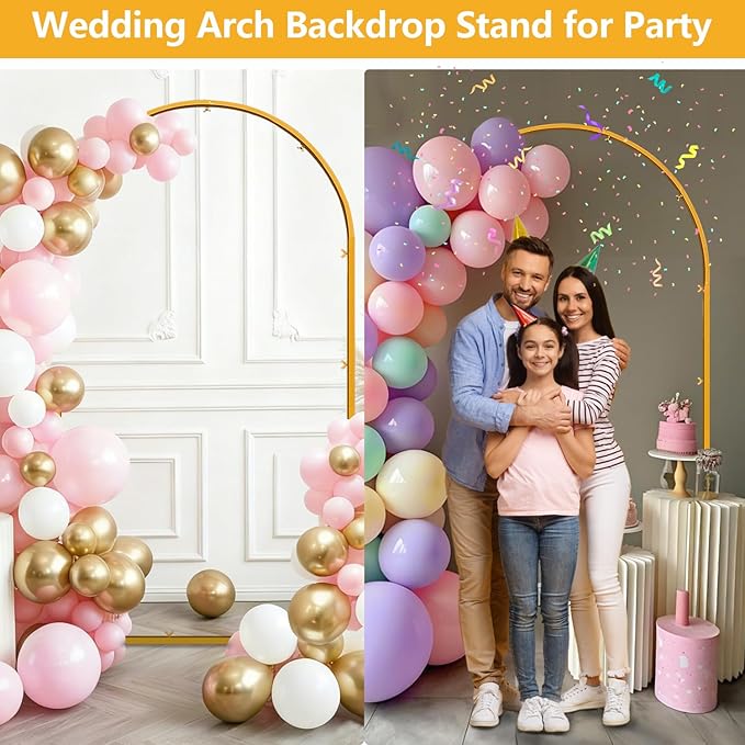 7.2 FT Wedding Arch Backdrop Stand, Gold Metal Arch Backdrop Stand for Wedding Party Ceremony Birthday Bridal Baby Shower Photo Booth Garden Floral Balloon Arches Decoration