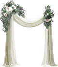Floroom Arch Flowers with Drapes Kit (Pack of 4) - 2pcs Artificial Emerald & Sage Green Floral Swag Arrangement with 2pcs Draping Fabric for Wedding Ceremony Arbor and Reception Backdrop Decoration