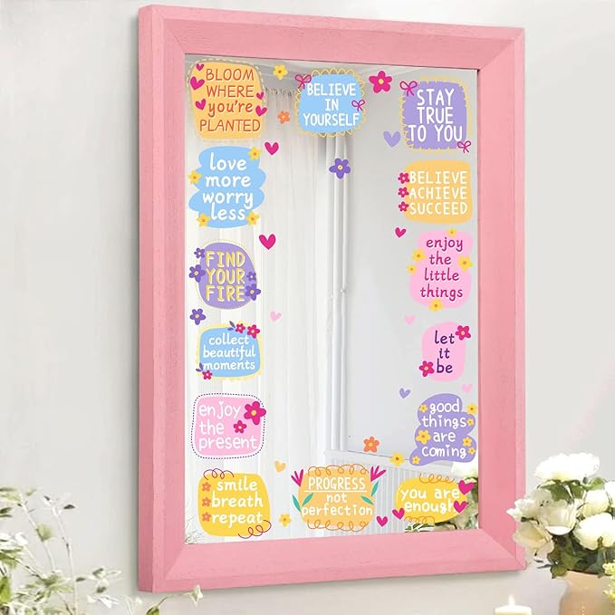 Positive Affirmation Mirror Stickers Kids Bathroom Mirror Decals Peel and Stick Colorful Kids Window Decal Inspirational Quote Crafts Decals Motivational Vinyl Sticker for Nursery Bedroom Classroom