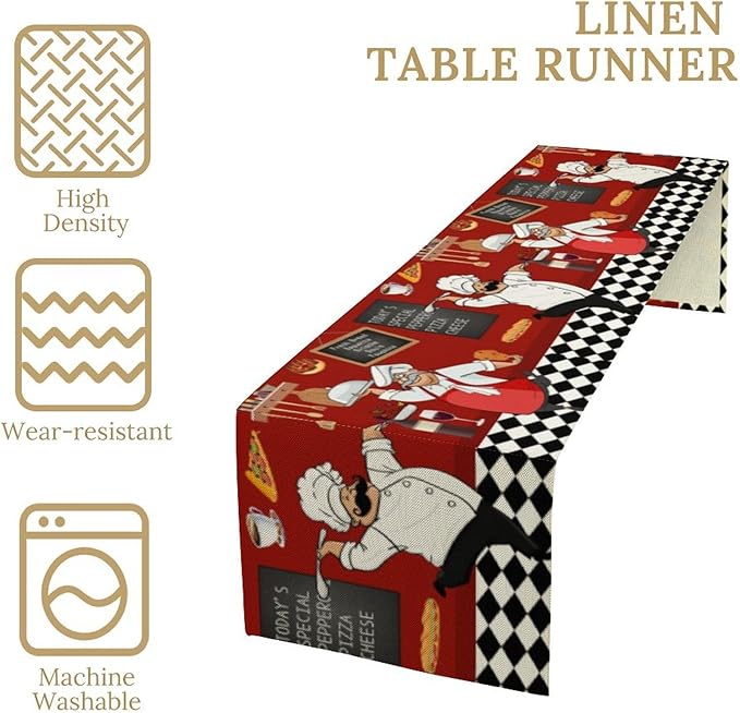 Chef Table Runner,Farmhouse Decor Burlap Table Runners for Party Wedding, Chef Decorations for The Kitchen, Chef Kitchen Decor 13x108in