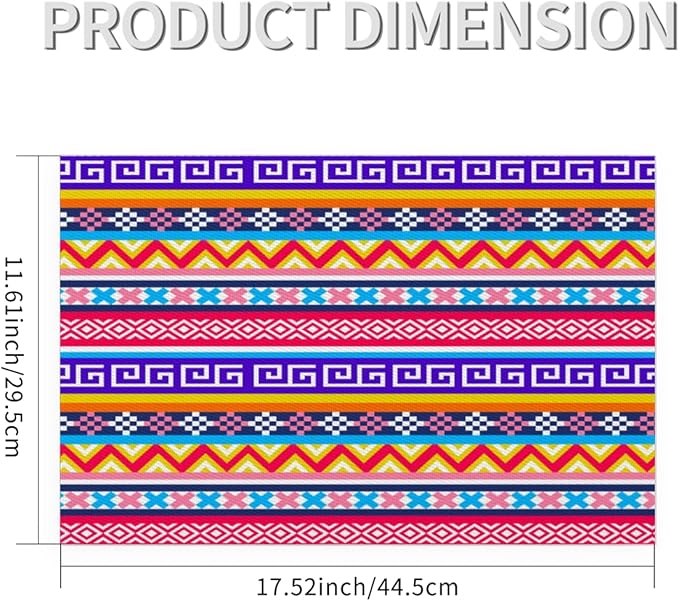 Aztec Rainbow Western Placemats Set of 6 PVC Vinyl Non Slip Table Mats Waterproof Heat Resistant Place Mats Washable Wipeable Dining Table Mat for Kitchen Party Indoor Outdoor Decorative
