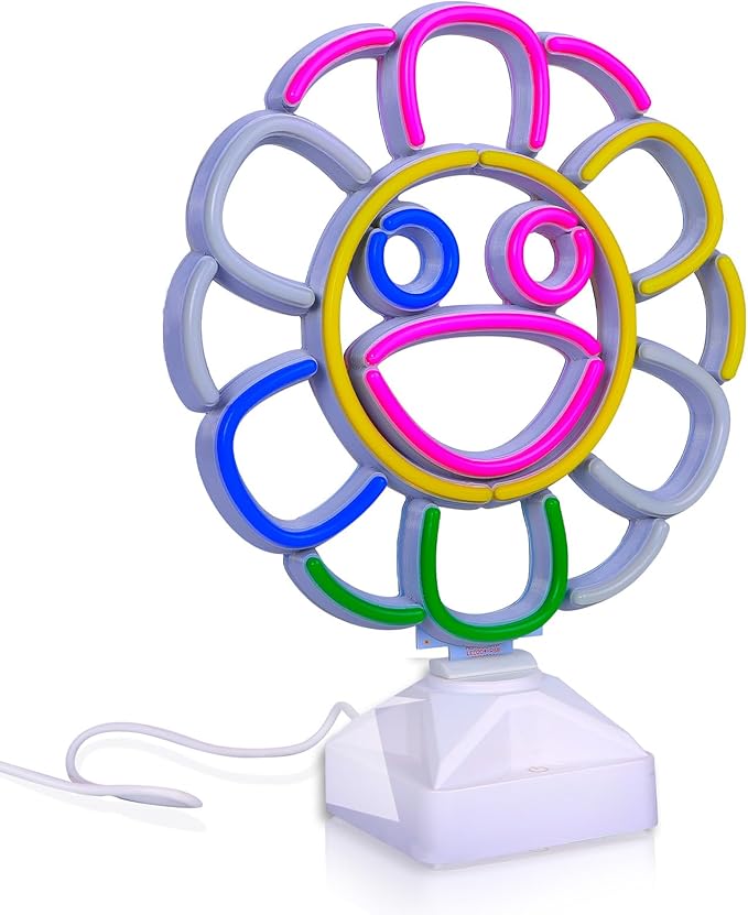 Sunflower Neon Lights with Holder Base, Colorful Smile Flower Lamp, Cute Night Light, Table Lamps for Home/Coffee Bar/Birthday/Party/Office/Wedding Decor/Kid's Gifts