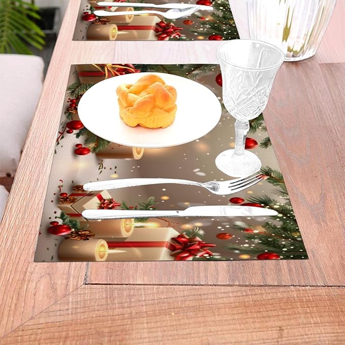 PVC Placemats Set of 4 Wipeable Table Mats Washable Heat Resistant Non Slip Vinyl Dining Table Mat for Kitchen Indoor Outdoor Patio Farmhouse Place Mats Christmas Candle Gift Decorative