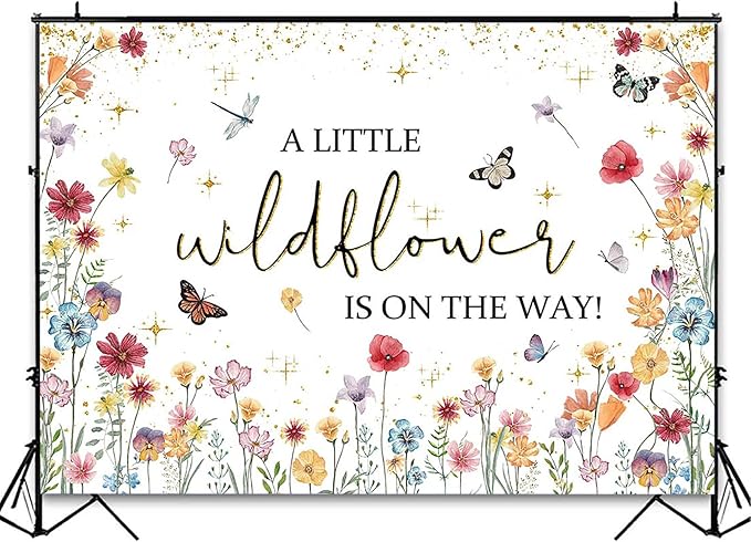 Avezano Wildflower Baby Shower Decorations A Little Wildflower is On The Way Baby Shower Backdrop Floral Theme Baby Girls' New Born Photoshoot Background Banner (10x7ft(120x84in))