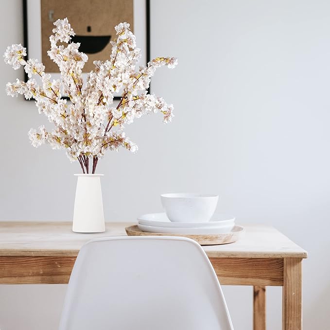 Sggvecsy Artificial Cherry Blossom Branches Faux Cherry Flowers 39 Inch Peach Branches Silk Tall Stems for Home Wedding Table Vase Decor (4 Pcs, Ivory)