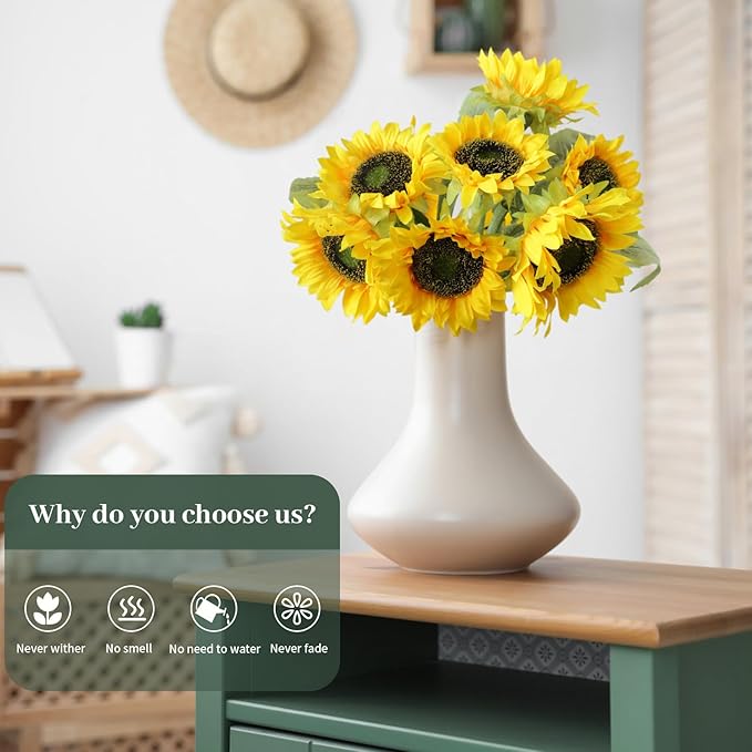 Sunflowers Artificial Flowers,7 Pcs Fake Sunflowers with Stems,Artificial Sunflower Bouquet for Sunflower Decor,Kitchen Decor,Silk Flowers for Home Decor Indoor,Flower Centerpieces for Tables