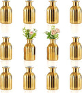NUPTIO Bud Vases Small Gold: 12 Pcs Glass Vase Set in Bulk for Flowers - Mini Vintage Flower Bottle Single Vases for Wedding Table Centerpieces