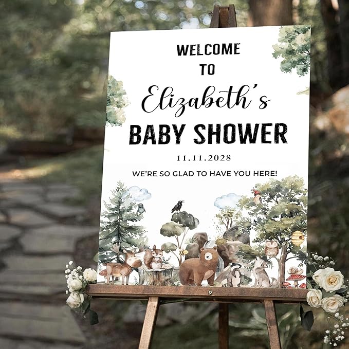 Personalized Baby Shower Welcome Sign For Outdoor, Forest Animal Baby Shower Decorations, Boy Or Girl Yard Welcome Sign Template, Gender Reveal Sign For Baby's
