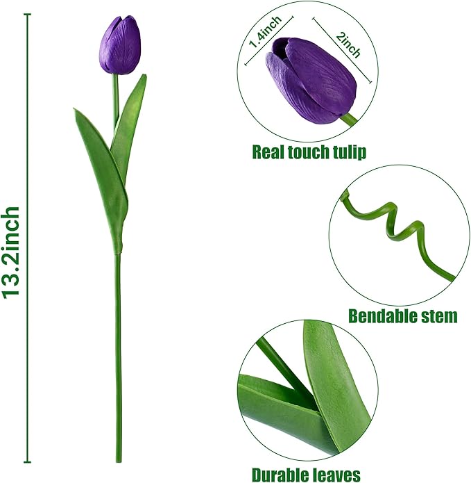 Sggvecsy 30 Pcs Fake Tulips Artificial Flowers Real Touch PU Faux Flowers Tulip Stems for Wedding Spring Bouquet Floral Arrangement Party Home Office Decorations for Mother's Day (Multi Colors)