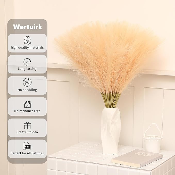 Faux Champagne Pampas Grass - 30pcs 24 Inch Boho Home Decor, Artificial pompas Floral for Table Centerpieces, Farmhouse and Baby Shower Decorations (Champagne, 30 Pieces)
