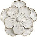 Metal Flower Wall Art Decor, 9" Rustic Modern Floral Sculpture, Distressed Iron Wall Hanging Home Decoration Accent Artworks for Indoor Kitchen Bedroom Living Office Outdoor Garden Patio (35B-White)