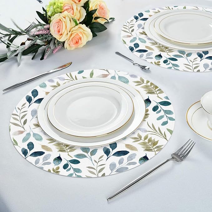 Flower Round Placemat Set of 4 Elegant Linen Table Mats for Dining, Heat Resistant, Stain Resistant Perfect for Dinner Parties, Restaurants, and Everyday Use