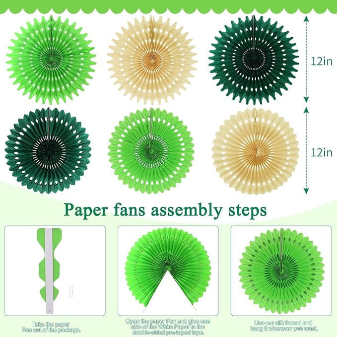zilue Paper Fans Party Decorations Paper Flowers Decorations for Wall Classroom Floral Backdrop Baby Shower Birthday Party Flower Wall Decor Pack of 11 Green