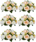 NUPTIO Artificial Flower Centerpieces for Tables: 6 Pcs Peachy Champagne & White Flower Ball Arrangement for Wedding Party - 9.5 Inch Diameter Floral Rose for Bridal Shower Decor