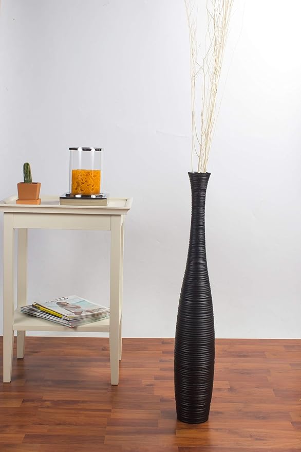 Leewadee Large Black Home Decor Floor Vase - Wooden 26 inch Tall Farmhouse Decor Flower Holder for Fake Plant and Pampas Grass