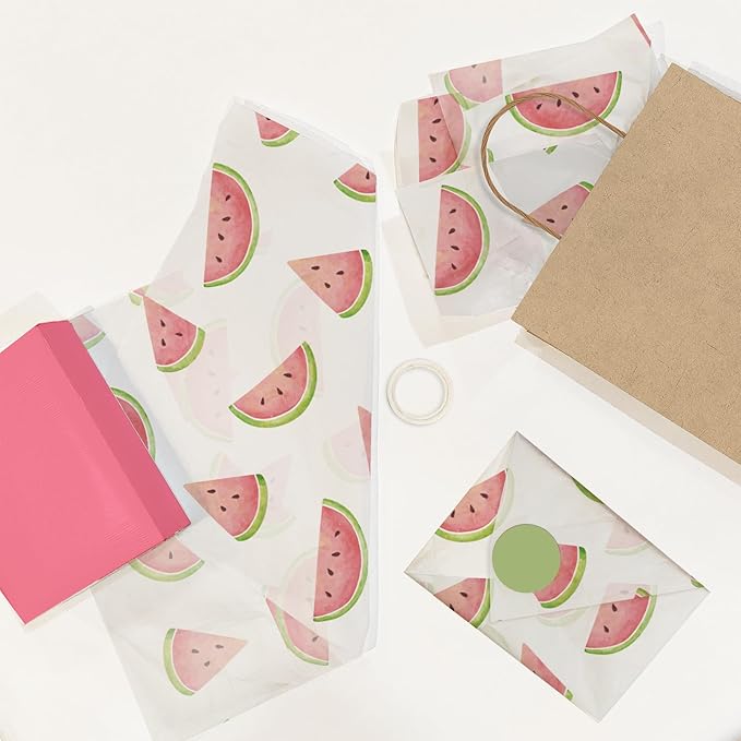 Pro Supply Global Watermelon Printed Tissue Paper for Gift Bags or Boxes and Wrapping - Summer Bulk Decorative Art Tissue Paper for Packaging and Gifting | 24 Sheets 20" x 30"