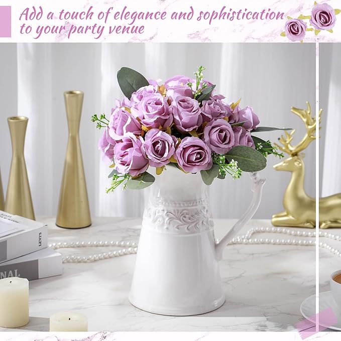 Zeyune 12 Pack Wedding Bridesmaids Bouquets 7 Inch Artificial Rose Bouquets Silk Flowers with Stems Fake Floral Bundles Bulk for Wedding Bridal Shower Party Centerpieces Home Decor(Purple)