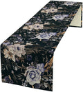 Dark Botanical Table Runner, Gothic Vintage Purple Garden Flowers Herbs Print Print Table Cover for Kitchen Dining Home Decor Wreath Party Decoration, 13x70inch