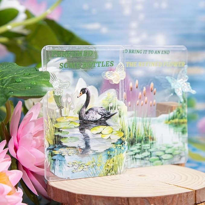 60Pcs Pond Scenery PET Stickers, Nature-Themed Scrapbooking Supplies for Journaling, DIY Crafts, Collage Decoration, and Card Making