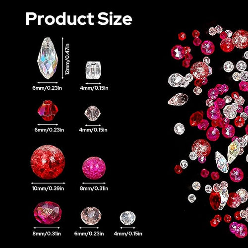 1000pcs Glass Beads for Jewelry Making Colorful Rainbow Craft Crystal Beads with Loose Beads Sparkly Beads for DIY Necklace Bracelet Earring(Red/Pink)