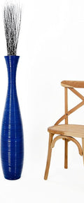 Leewadee Large Blue Home Decor Floor Vase - Wooden 41 inch Tall Farmhouse Decor Flower Holder for Fake Plant and Pampas Grass