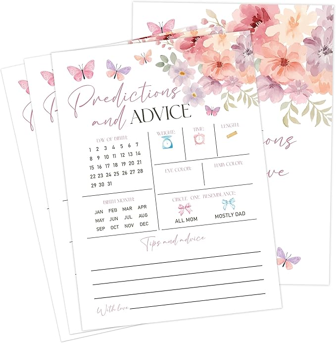 Baby in Bloom Baby Shower Games, Floral Predictions And Advice Game for 30 Guests with Game Cards, Gender Reveal, Baby Shower Supplies & Decorations (DV20)